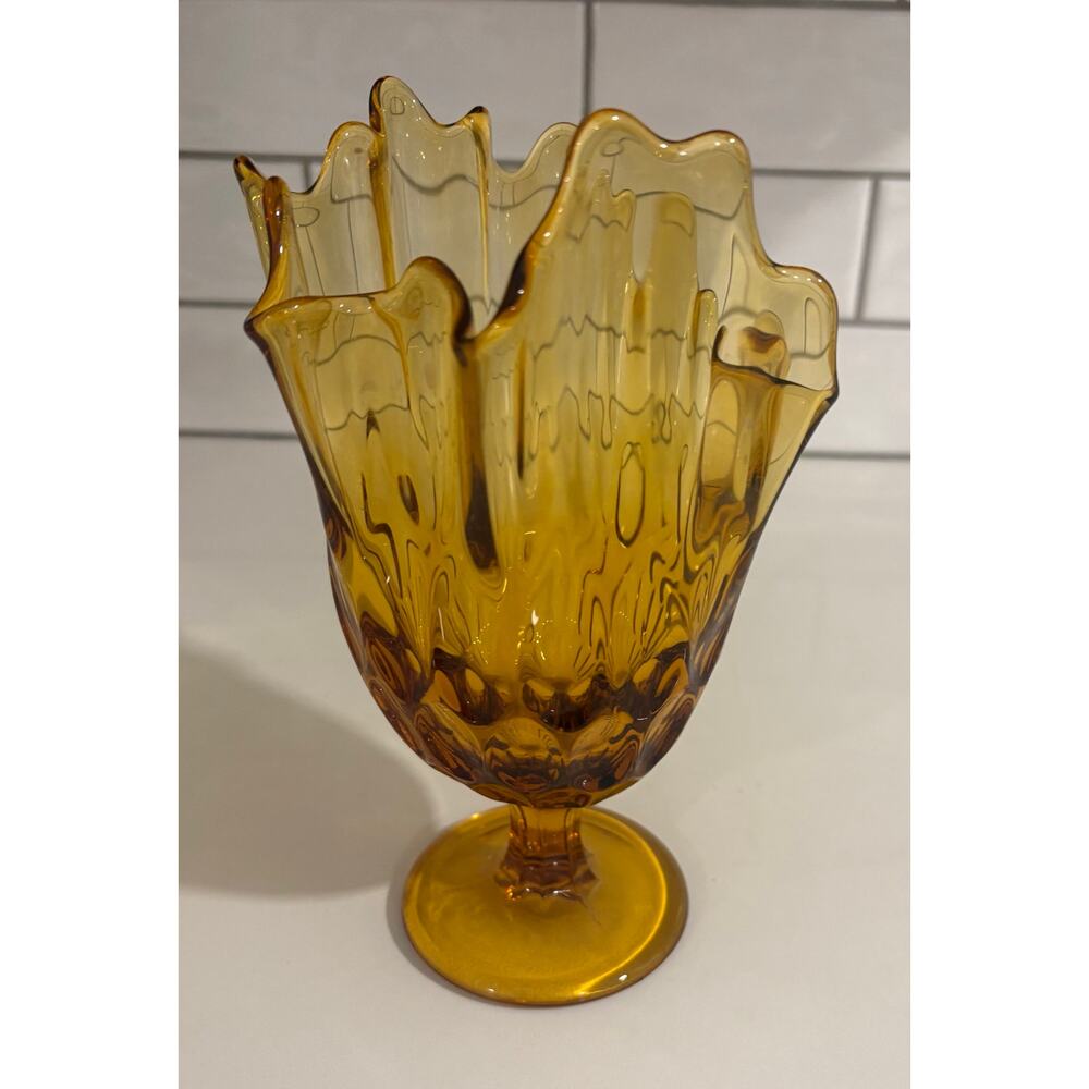 Vintage Fenton Art Glass Colonial Amber Thumbprint Vase